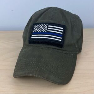 Field & Stream Tactical Thin Blue Line USA Flag Strapback Hat Army Green